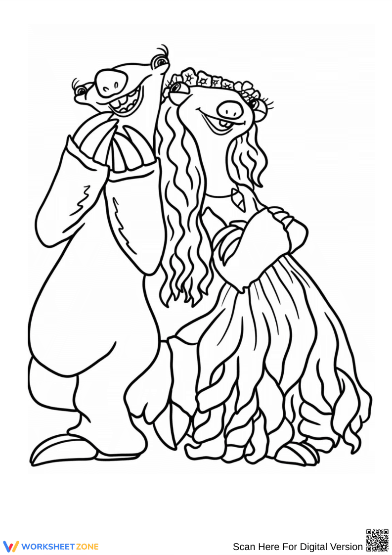 Sid and Brooke Ice Age Coloring Page – Sloth Love Scene - Page 1