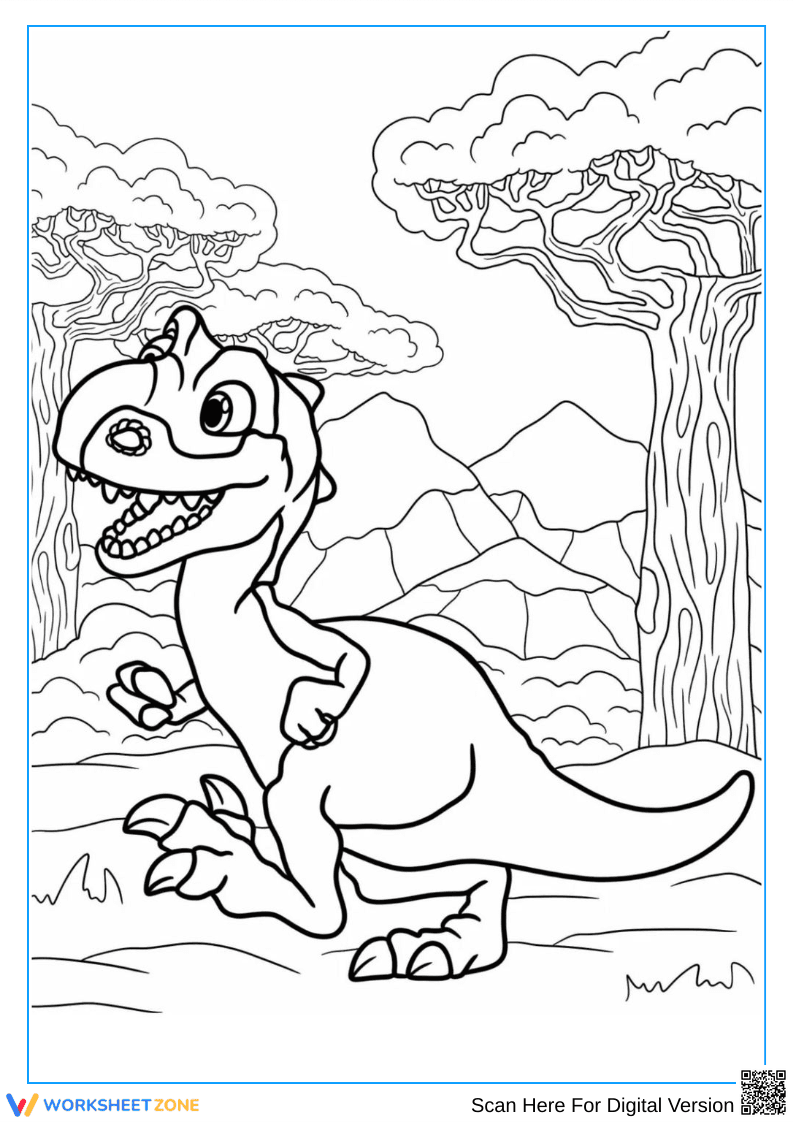 T-Rex in Ice Age Adventure – Coloring Page for Kids - Page 1