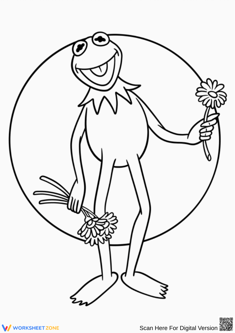 Kermit the Frog Coloring Page – Holding Flowers - Page 1
