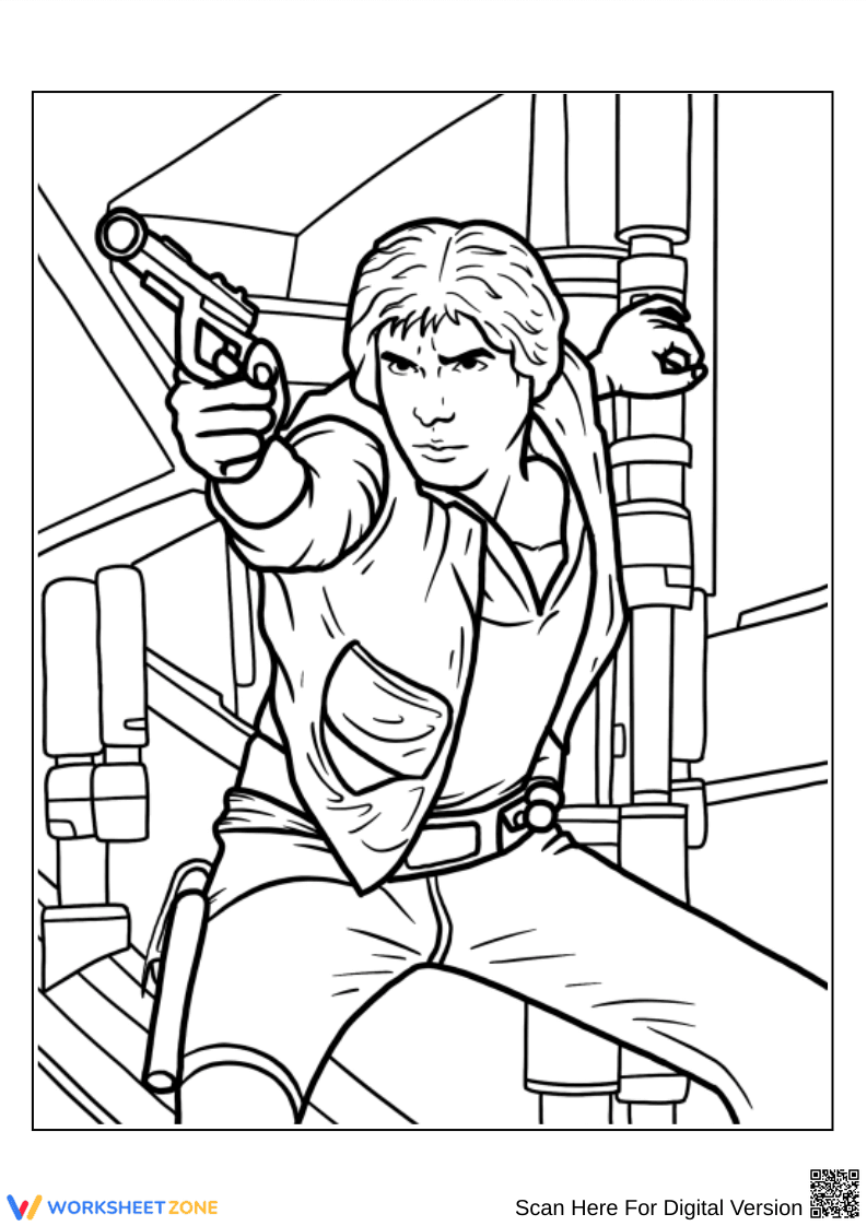Han Solo Blaster Pose Coloring Page - Page 1
