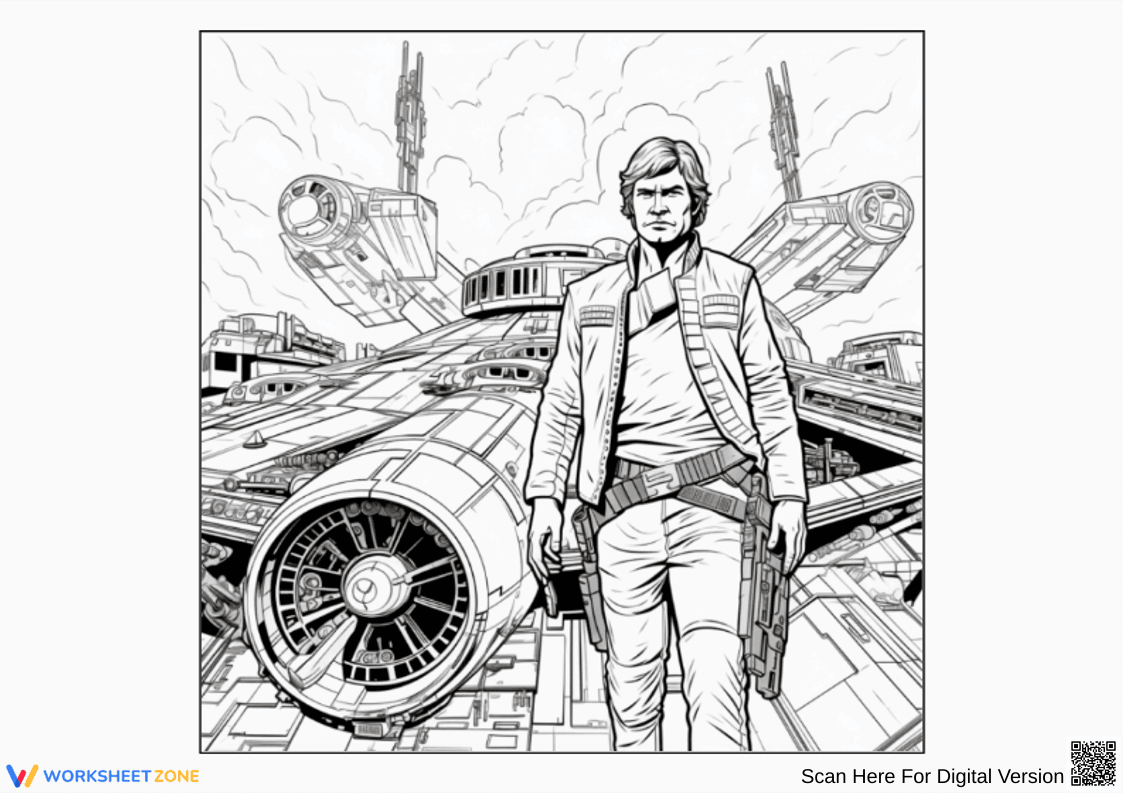 Han Solo and Millennium Falcon Coloring Page - Page 1