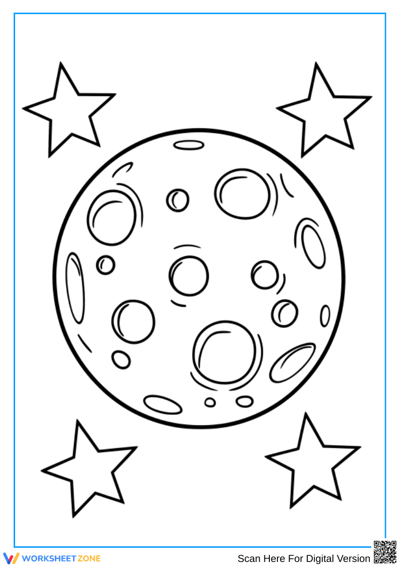 Full Moon and Stars Coloring Page - Page 1