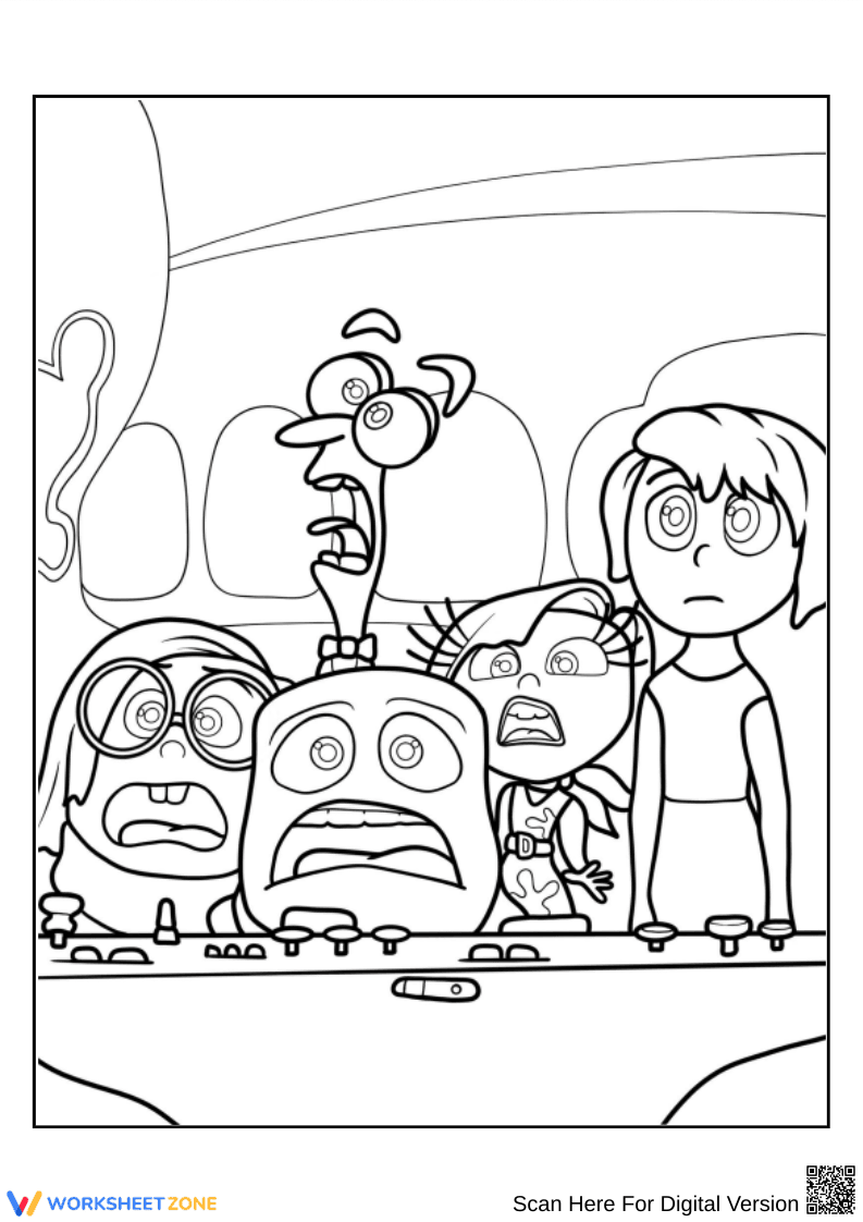 Inside Out Characters Coloring Page – Emotional Reactions Scene - Page 1