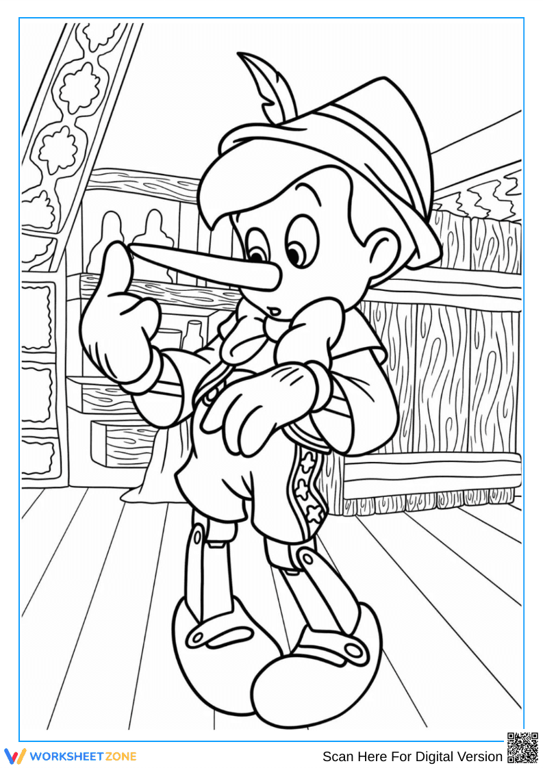 Pinocchio Growing Nose Coloring Page - Page 1