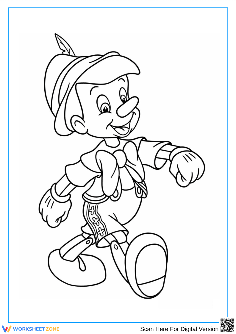 Pinocchio Joyfully Walking Coloring Page - Page 1