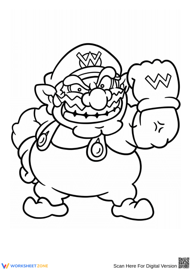Wario Power Pose Coloring Page - Page 1