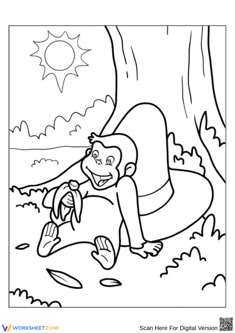 Curious George Banana Picnic Coloring Page - Page 1