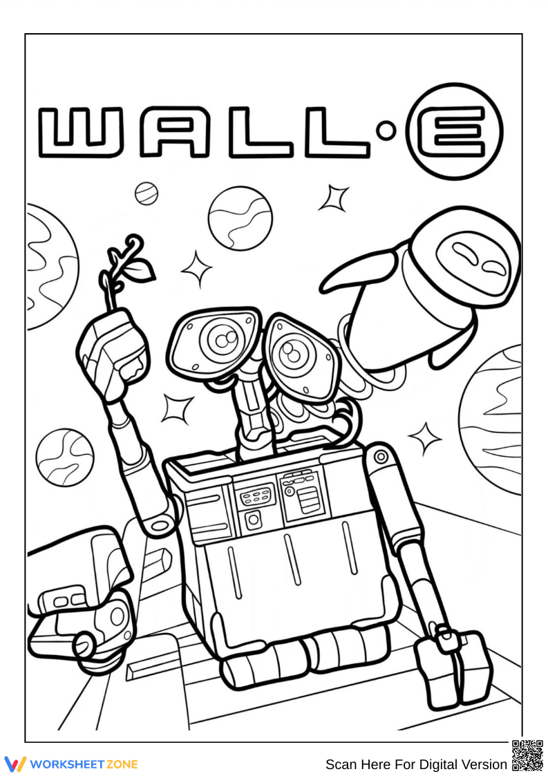 WALL·E and EVE Space Adventure Coloring Page - Page 1