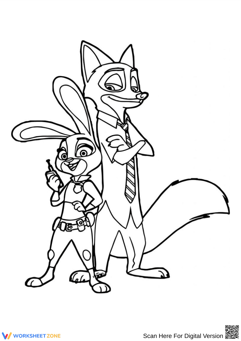 Judy Hopps & Nick Wilde Zootopia Coloring Page - Page 1