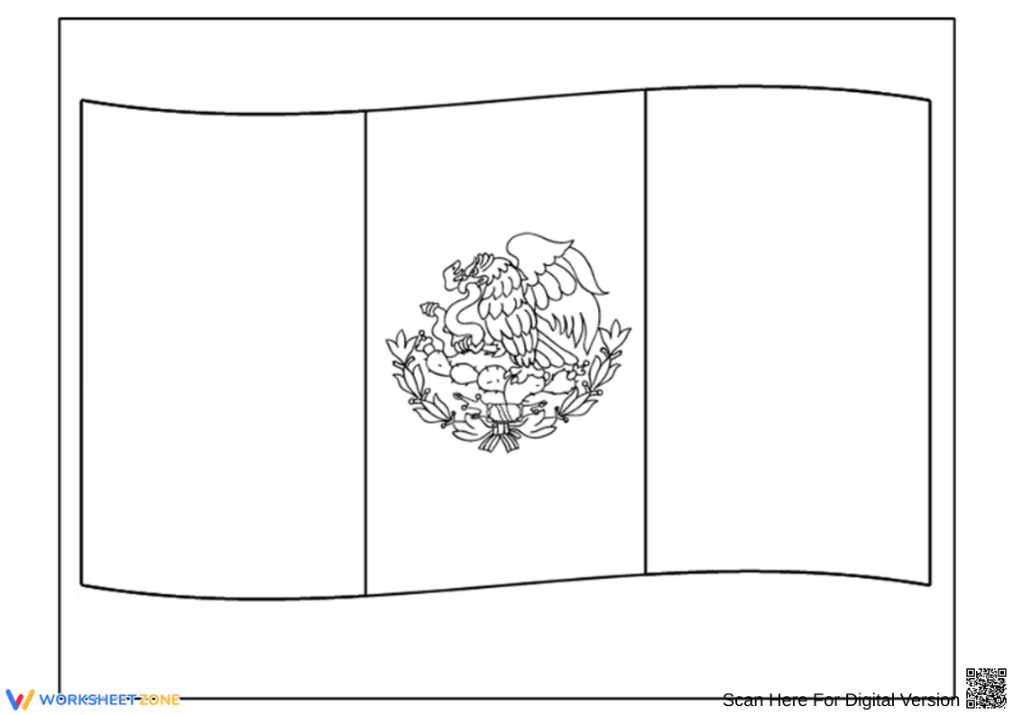 Printable Mexico Flag Coloring Page with Emblem - Page 1
