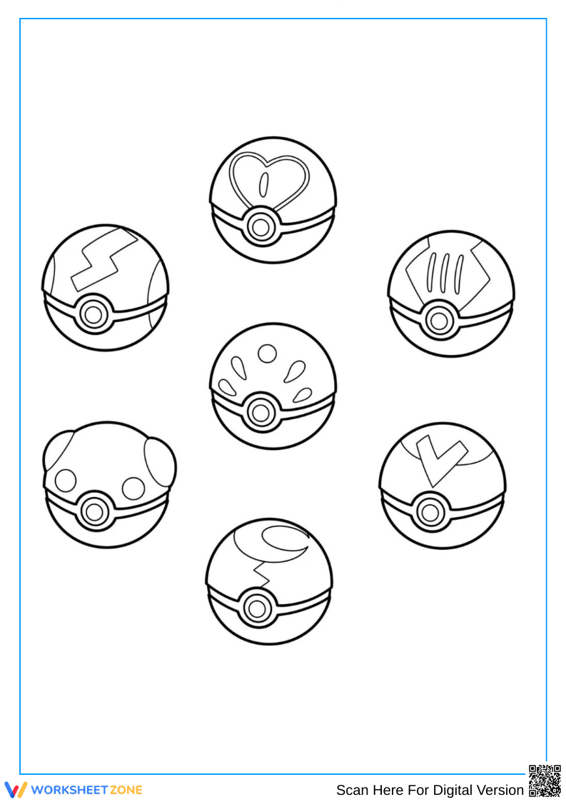 Poké Ball Variations Coloring Page for Kids - Page 1