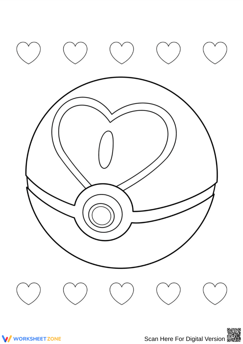 Love Ball Pokémon Coloring Page with Heart Borders - Page 1