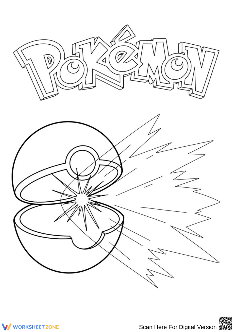 Open Poké Ball Pokémon Coloring Page with Logo - Page 1