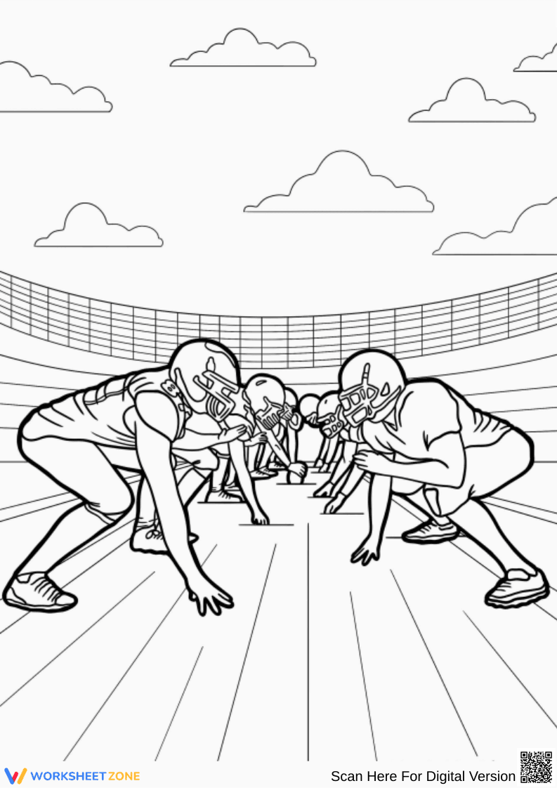 Football Coloring Page – Offensive Line Face-Off - Page 1