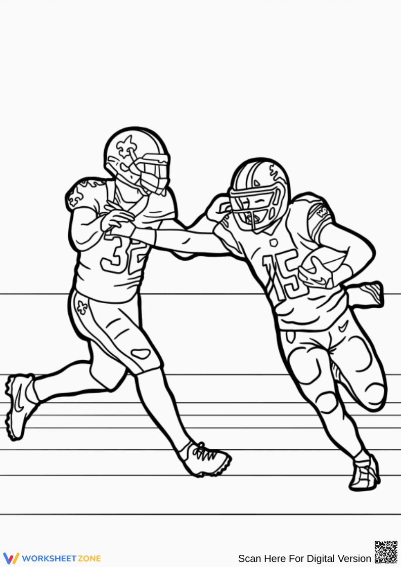 Football Coloring Page – Player Breaks Tackle - Page 1