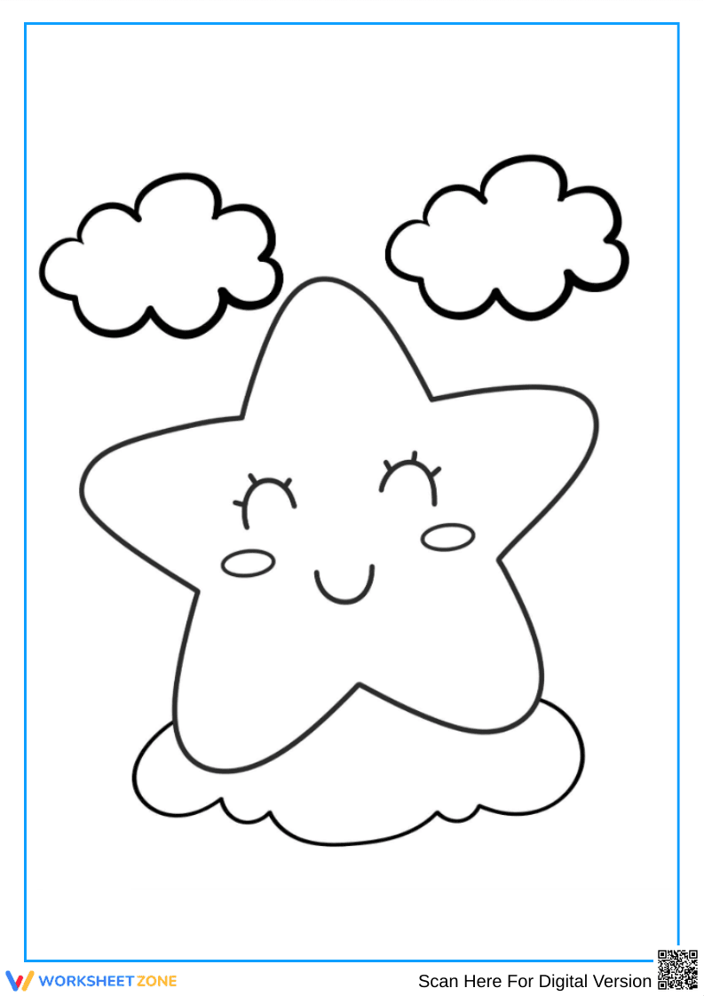 Smiling Star on a Cloud Coloring Page - Page 1