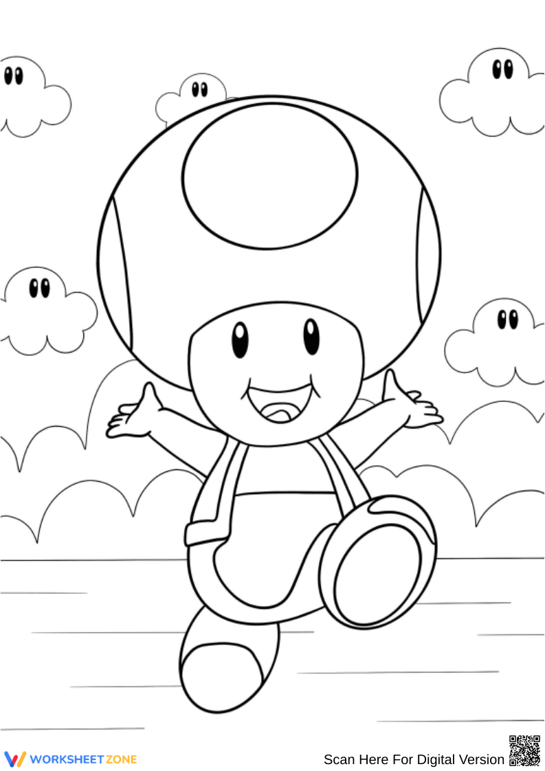 Happy Toad Running Coloring Page - Page 1