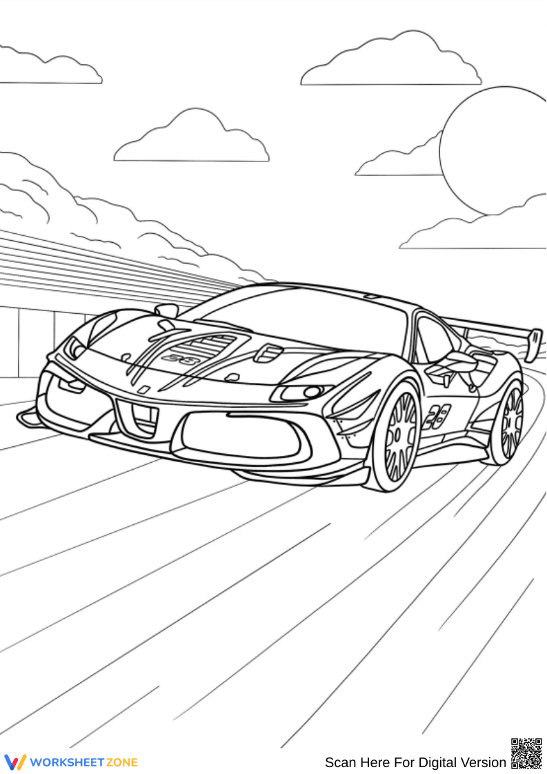 Sports Car Racing Coloring Page for Kids - Page 1