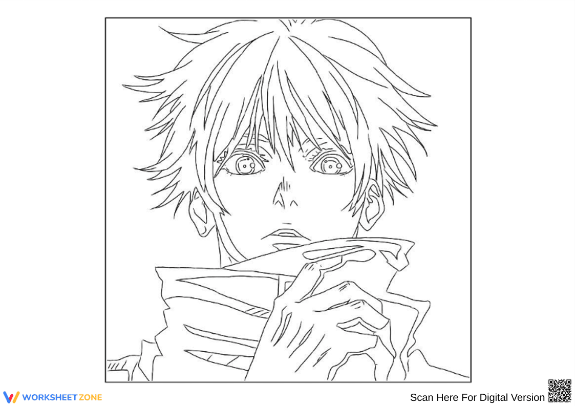 Gojo Satoru Shocked Expression Coloring Page - Page 1
