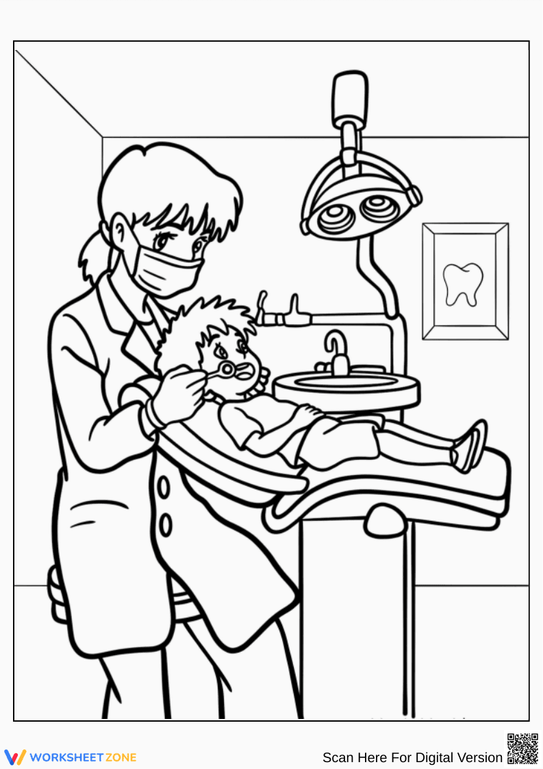 Dentist Visit Coloring Page for Kids - Page 1
