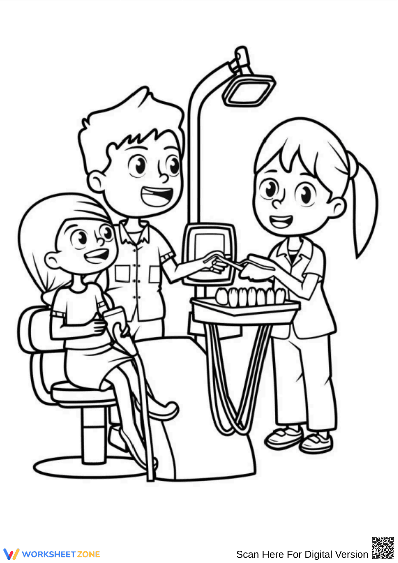 Happy Dentist Office Coloring Page for Kids - Page 1