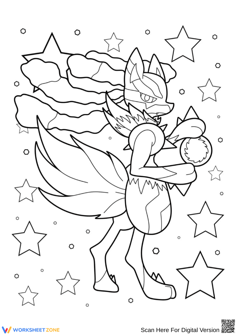 Mega Lucario Aura Blast Coloring Page - Page 1