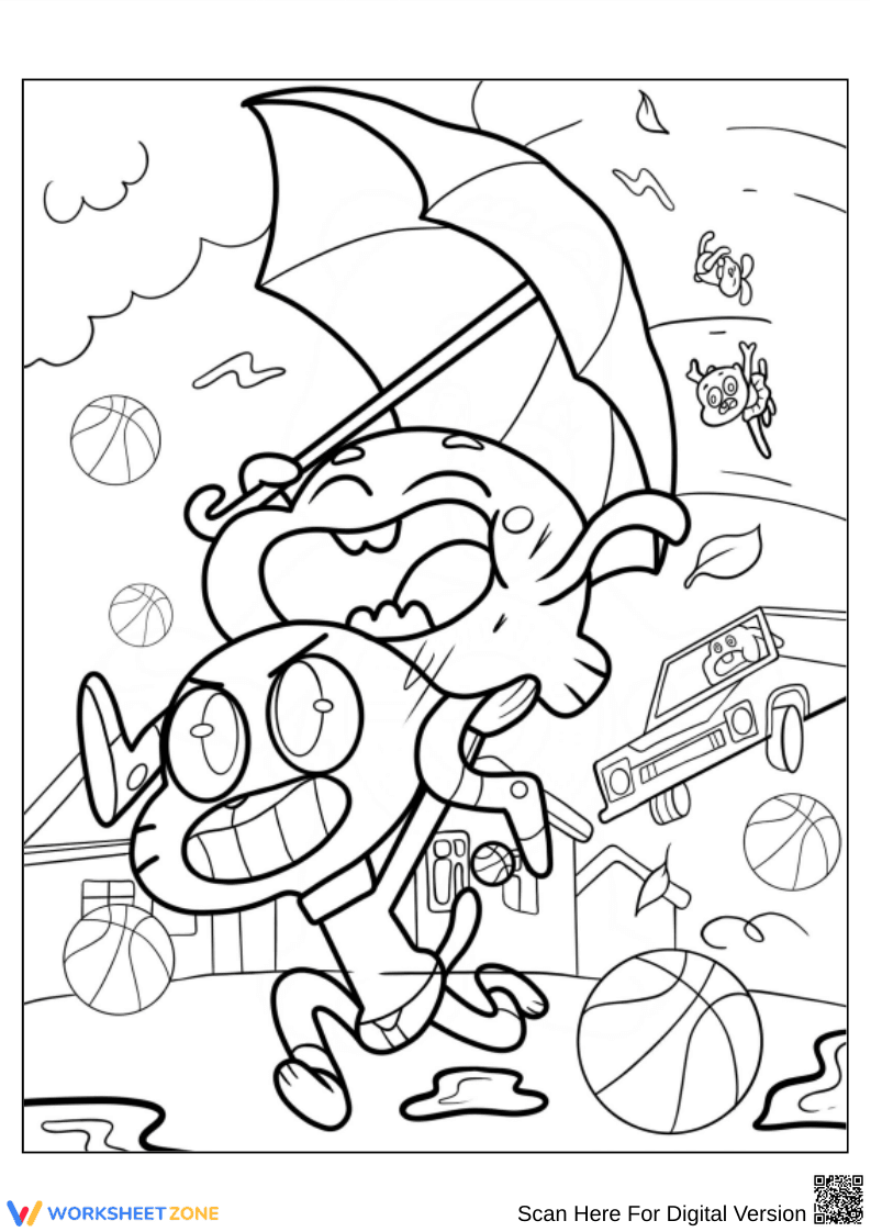 Gumball and Darwin Windstorm Adventure Coloring Page - Page 1