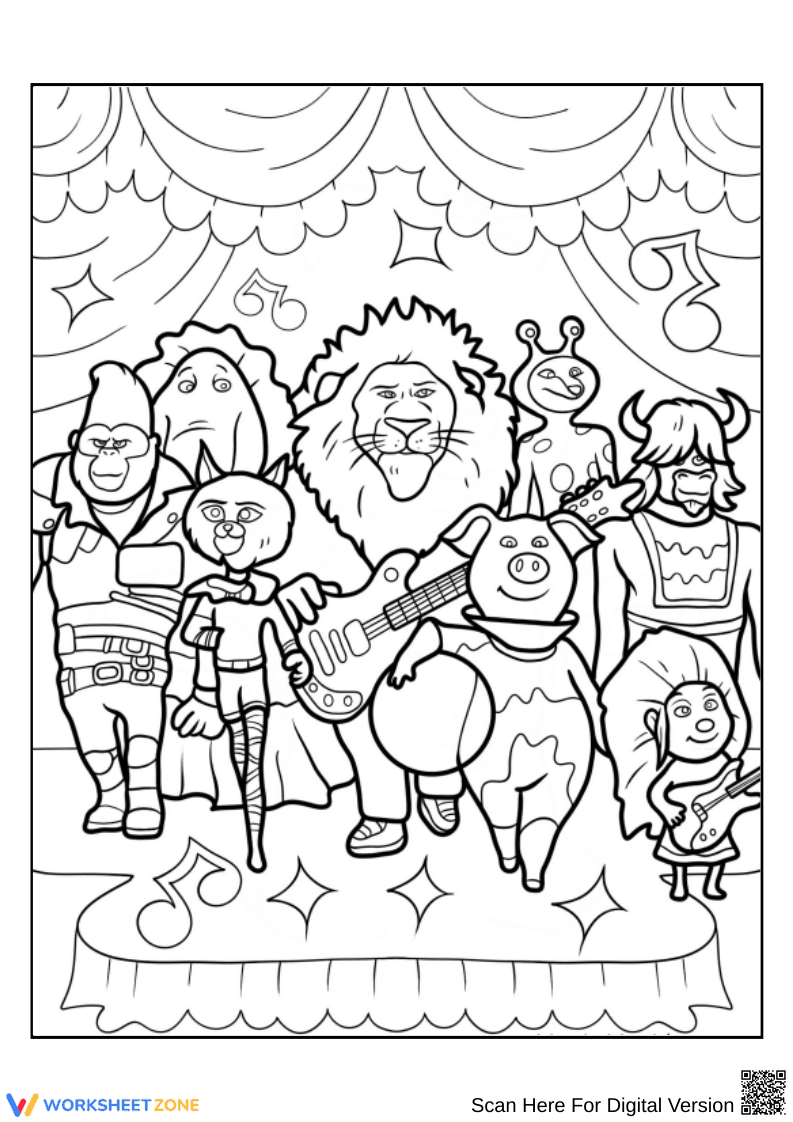 Sing 2 Characters On Stage Coloring Page - Page 1