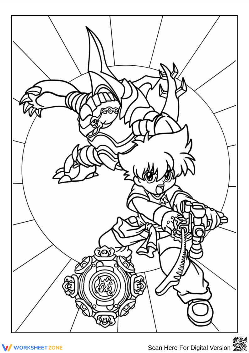 Beyblade Burst Launcher with Fierce Beast Coloring Page - Page 1