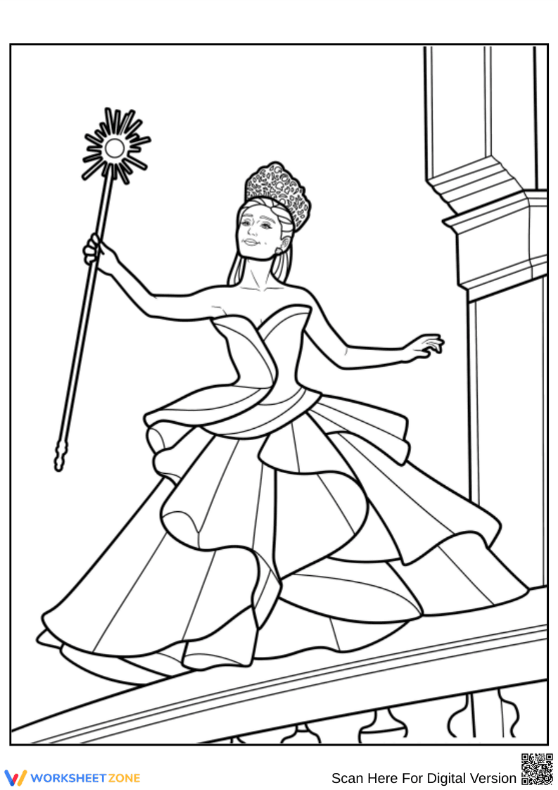 Glinda on Balcony Wicked Coloring Page - Page 1