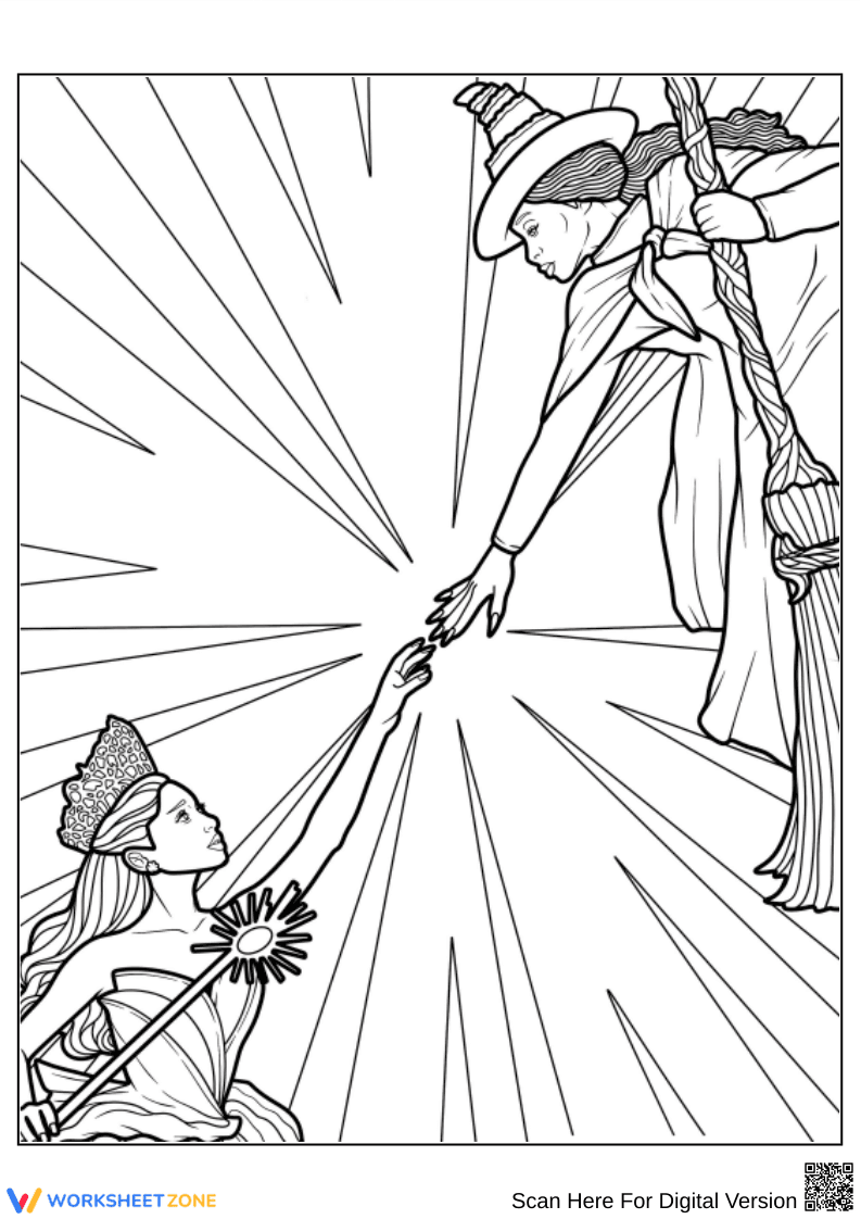 Wicked Coloring Page – Elphaba & Glinda’s Last Touch - Page 1