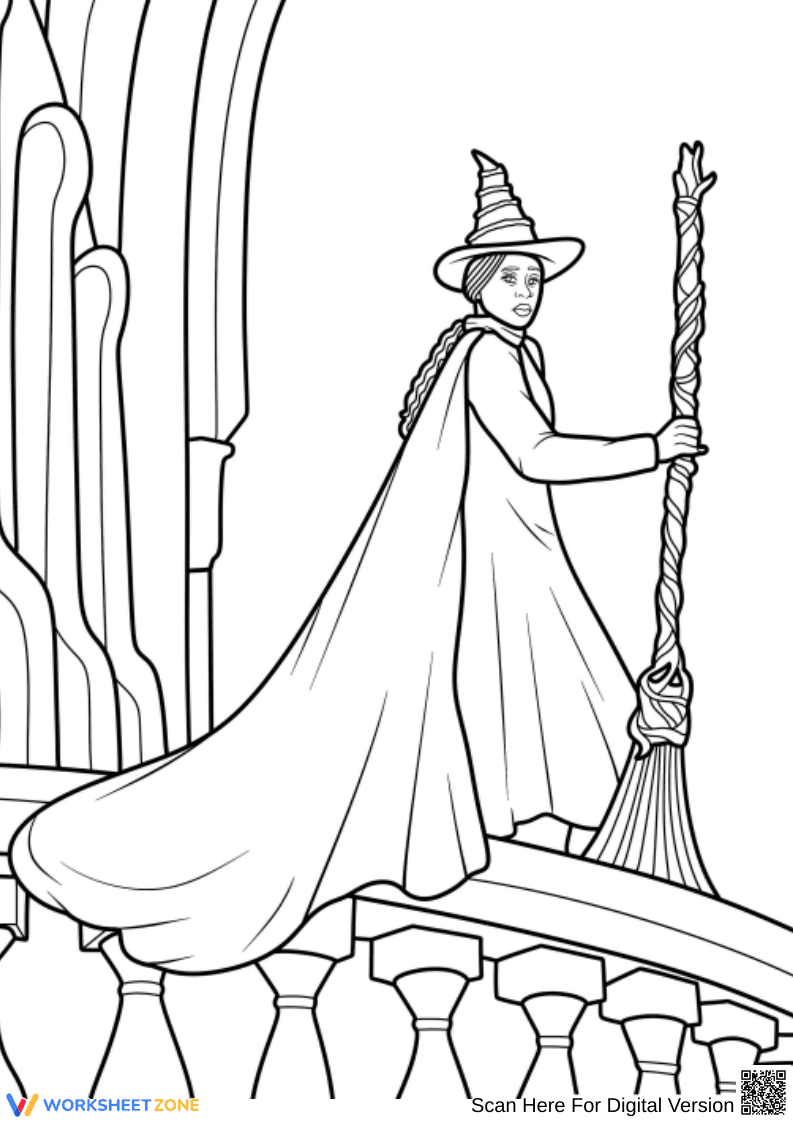 Elphaba on Balcony Wicked Coloring Page - Page 1