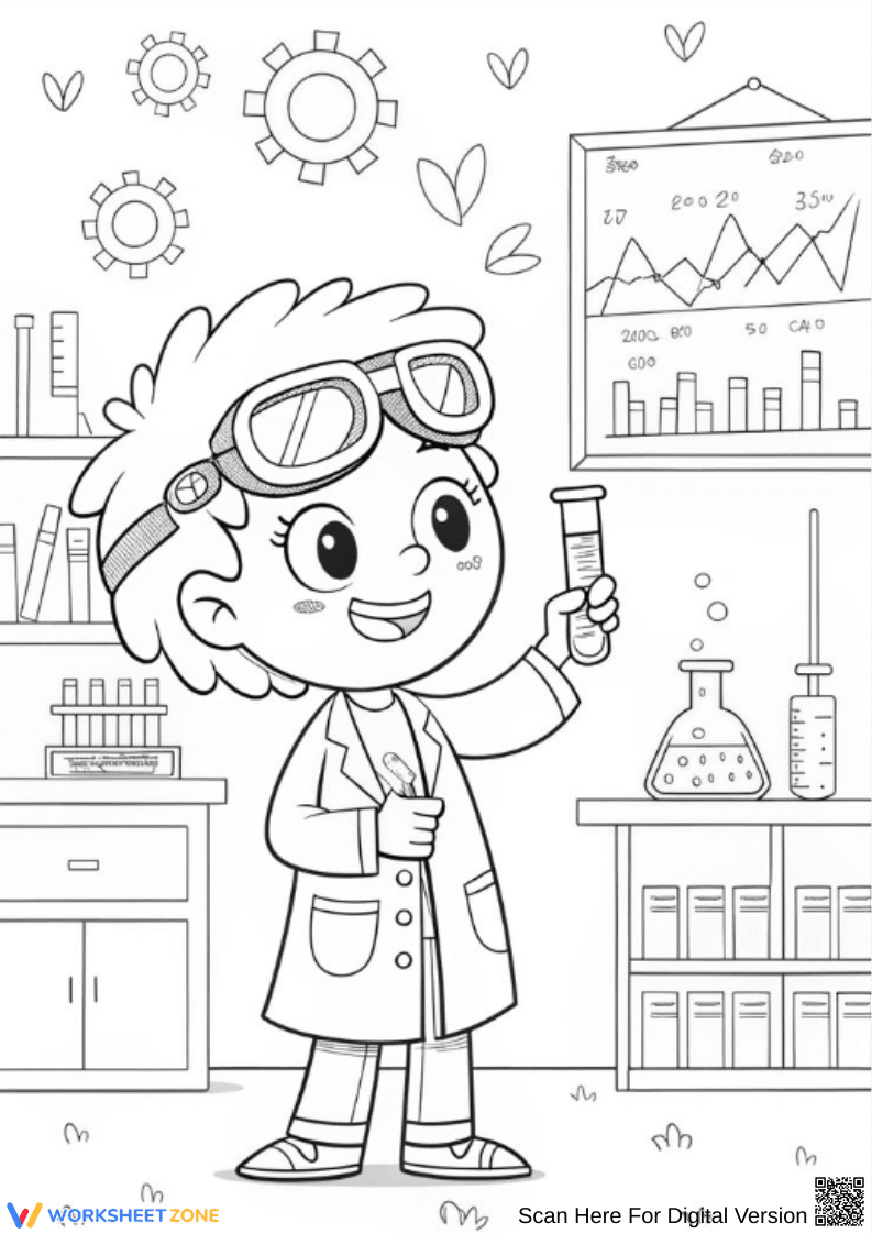 Smiling Scientist Coloring Page in a Lab Setting - Page 1
