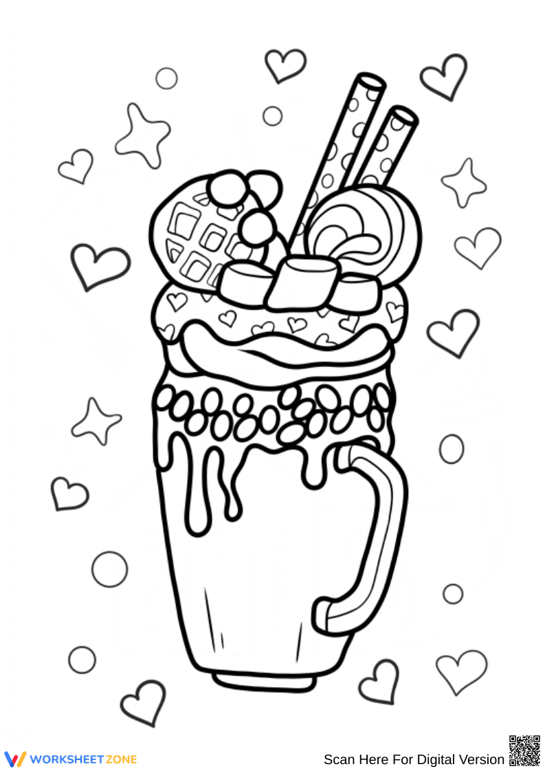 Candy Explosion Milkshake Coloring Page - Page 1