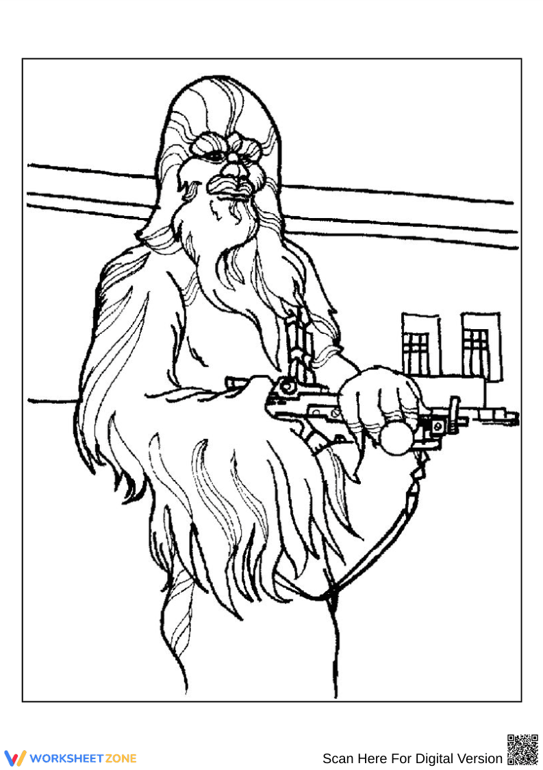 Classic Chewbacca with Blaster Coloring Page - Page 1