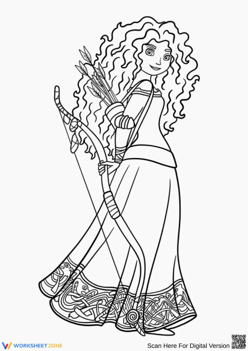 Merida with Bow and Arrows Coloring Page - Page 1