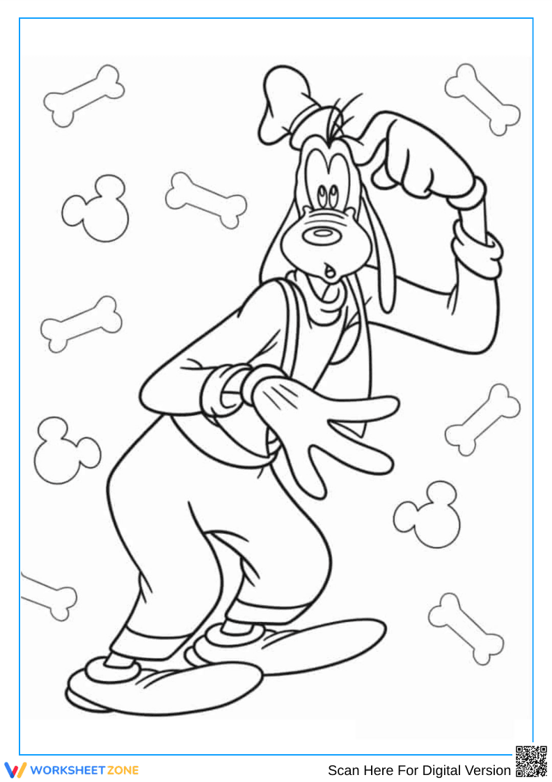 Goofy Confused Pose Coloring Page – Classic Disney Fun - Page 1