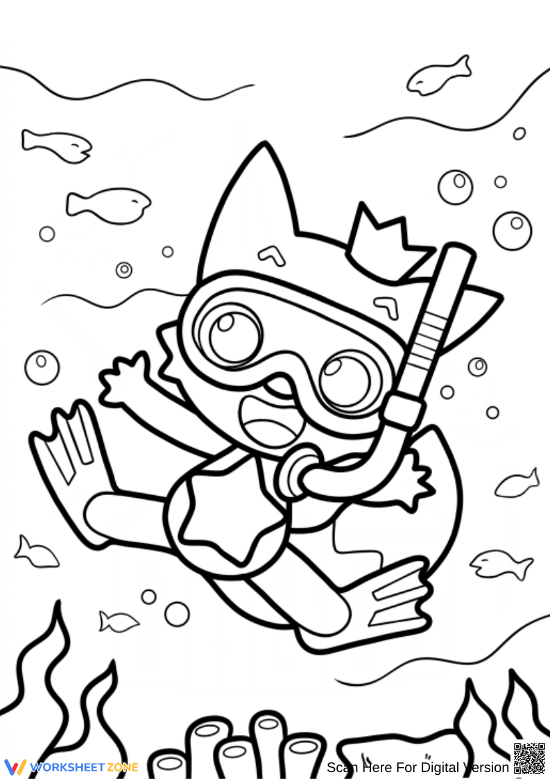 Pinkfong Snorkeling Underwater Coloring Page - Page 1
