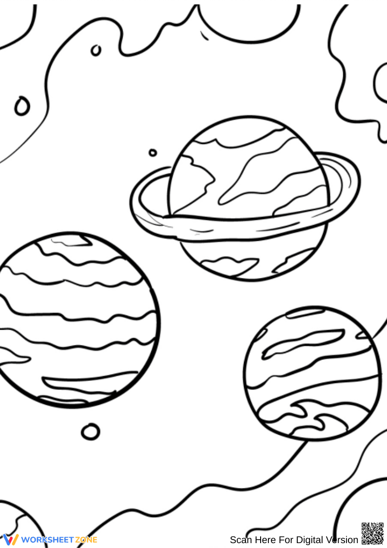 Wavy Planets and Rings Galaxy Coloring Page - Page 1