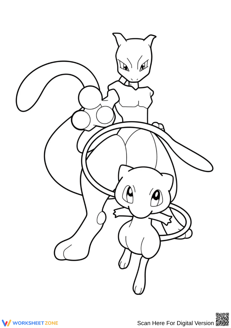 Mew and Mewtwo Coloring Page – Legendary Psychic Pokémon Duo - Page 1