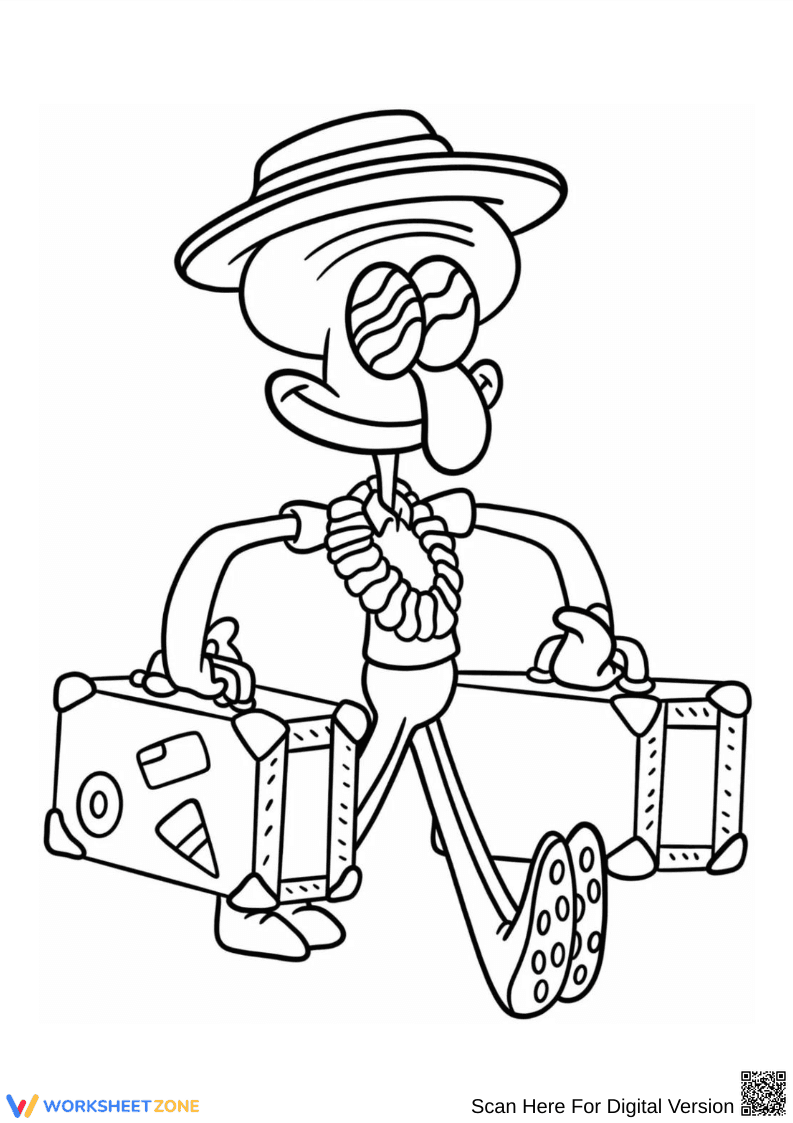 Squidward Vacation Coloring Page – Travel & Summer Themes - Page 1