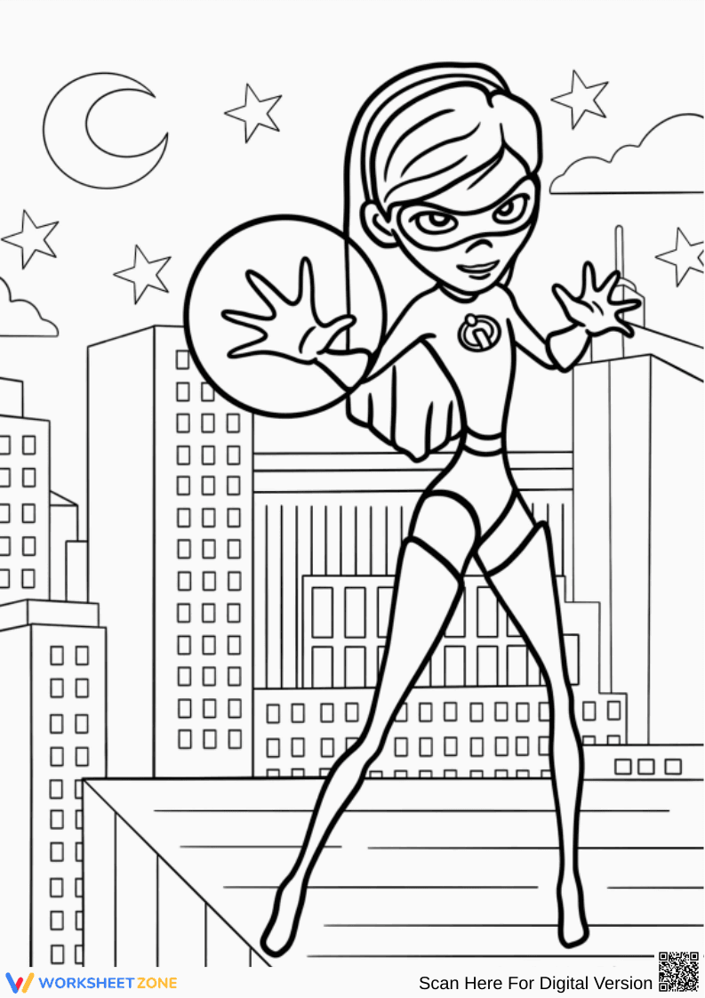 Violet on Rooftop Coloring Page – Incredibles Hero in Action - Page 1