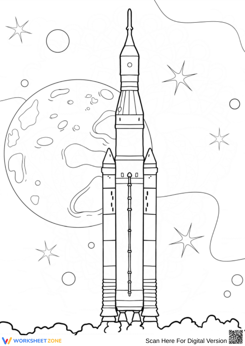 Moon Launch Rocket Coloring Page for Kids - Page 1