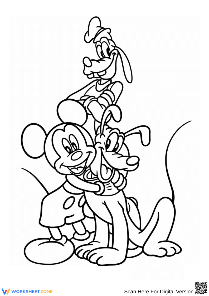 Mickey, Goofy & Pluto Coloring Page - Page 1