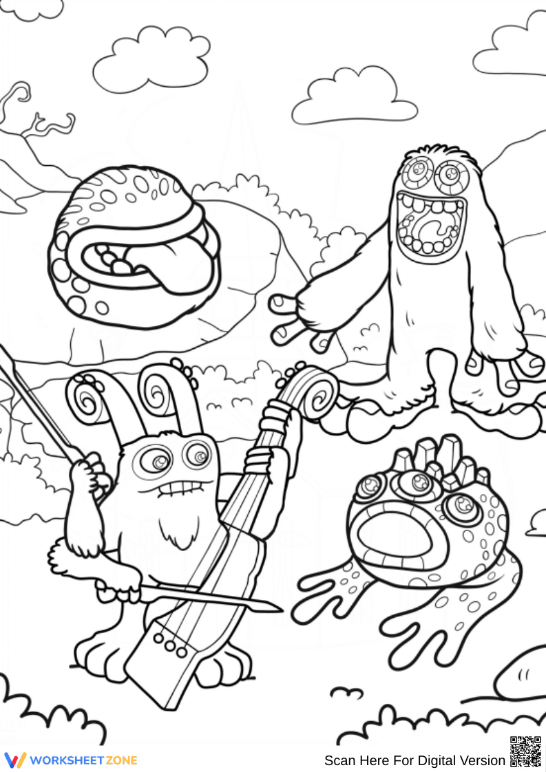 My Singing Monsters – Quartet in the Wild Coloring Page - Page 1