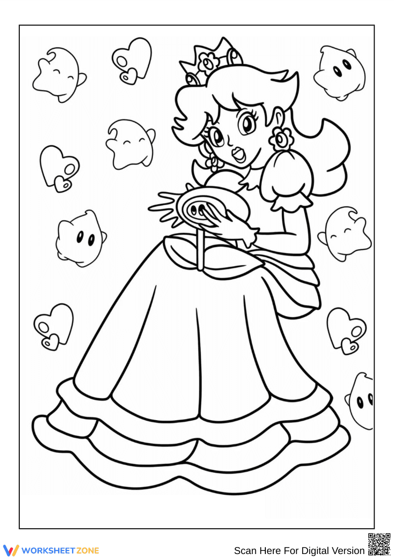 Princess Daisy with Magical Wand Coloring Page - Page 1