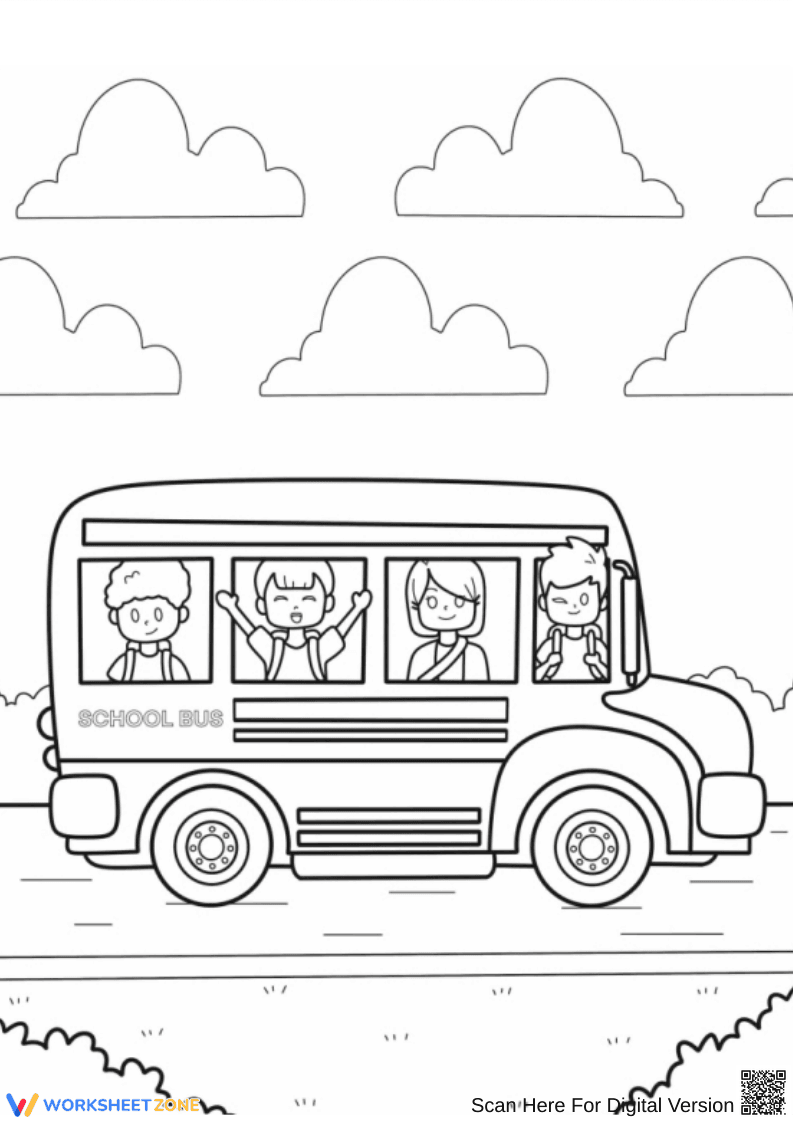School Bus Ride Coloring Page for Kids - Page 1