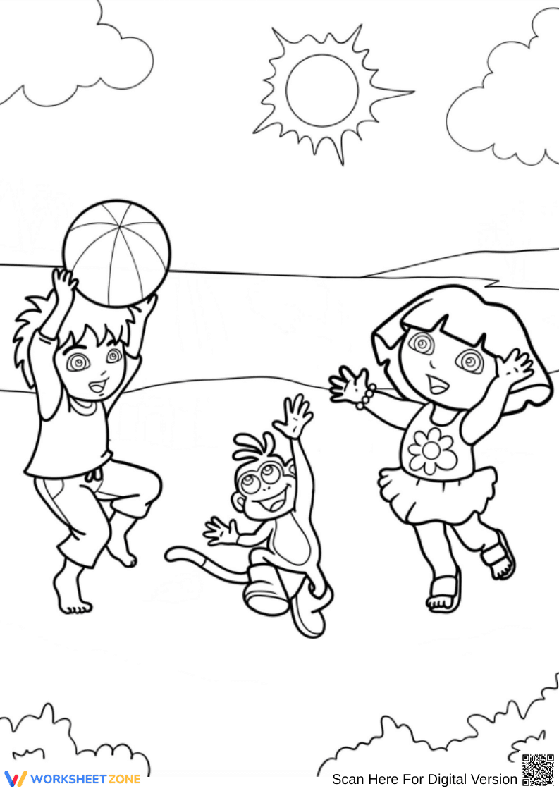 Beach Day Fun with Dora Coloring Page - Page 1