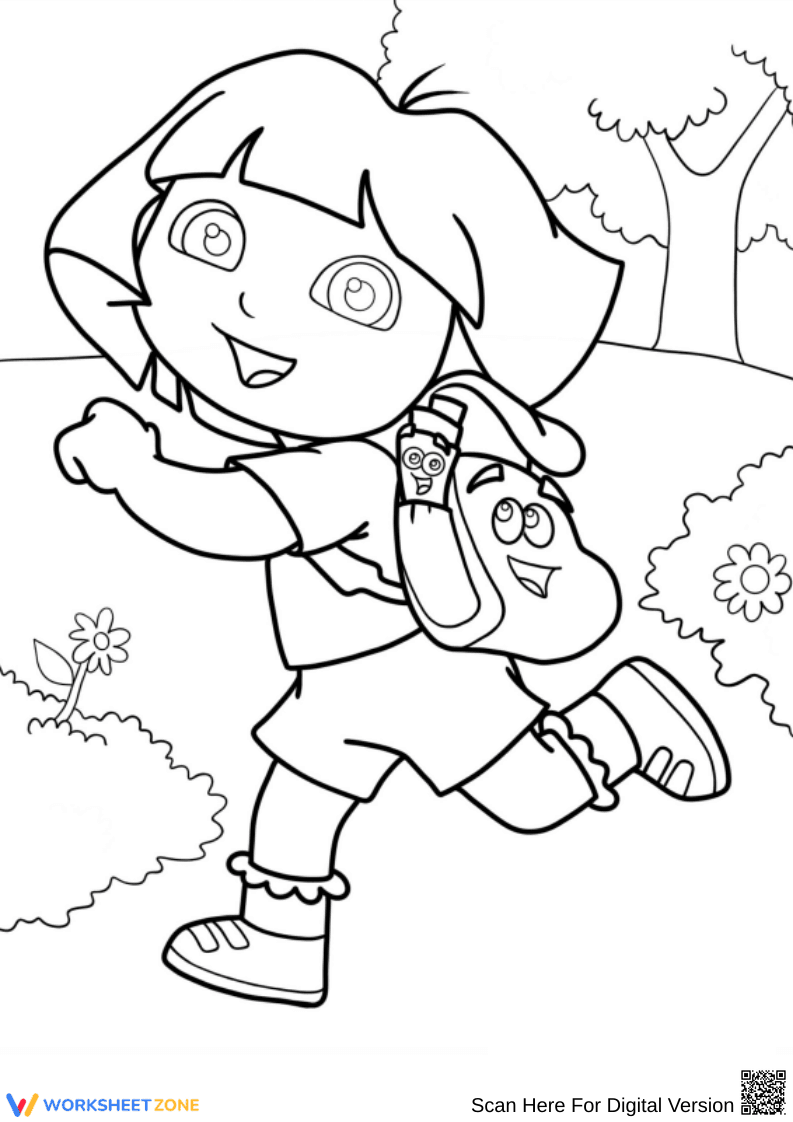 Dora Exploring with Backpack Coloring Page - Page 1