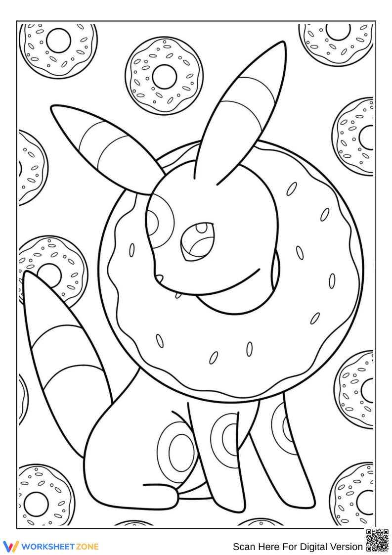 Funny Umbreon with Donut Coloring Page - Page 1